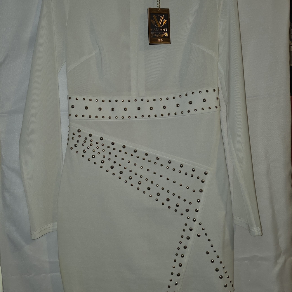 White Bodycon Mini Dress with Silver Studs
